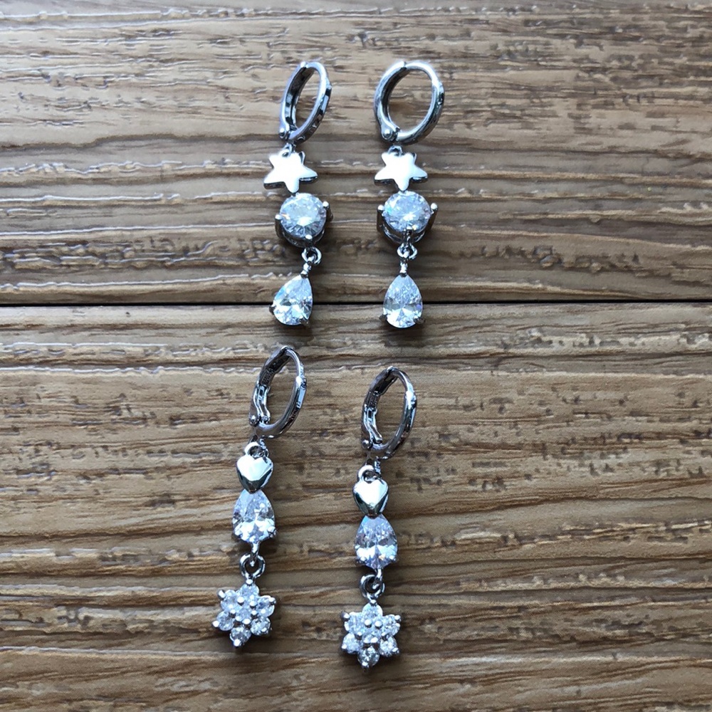 2 pair Silver Jeweled Earrings set